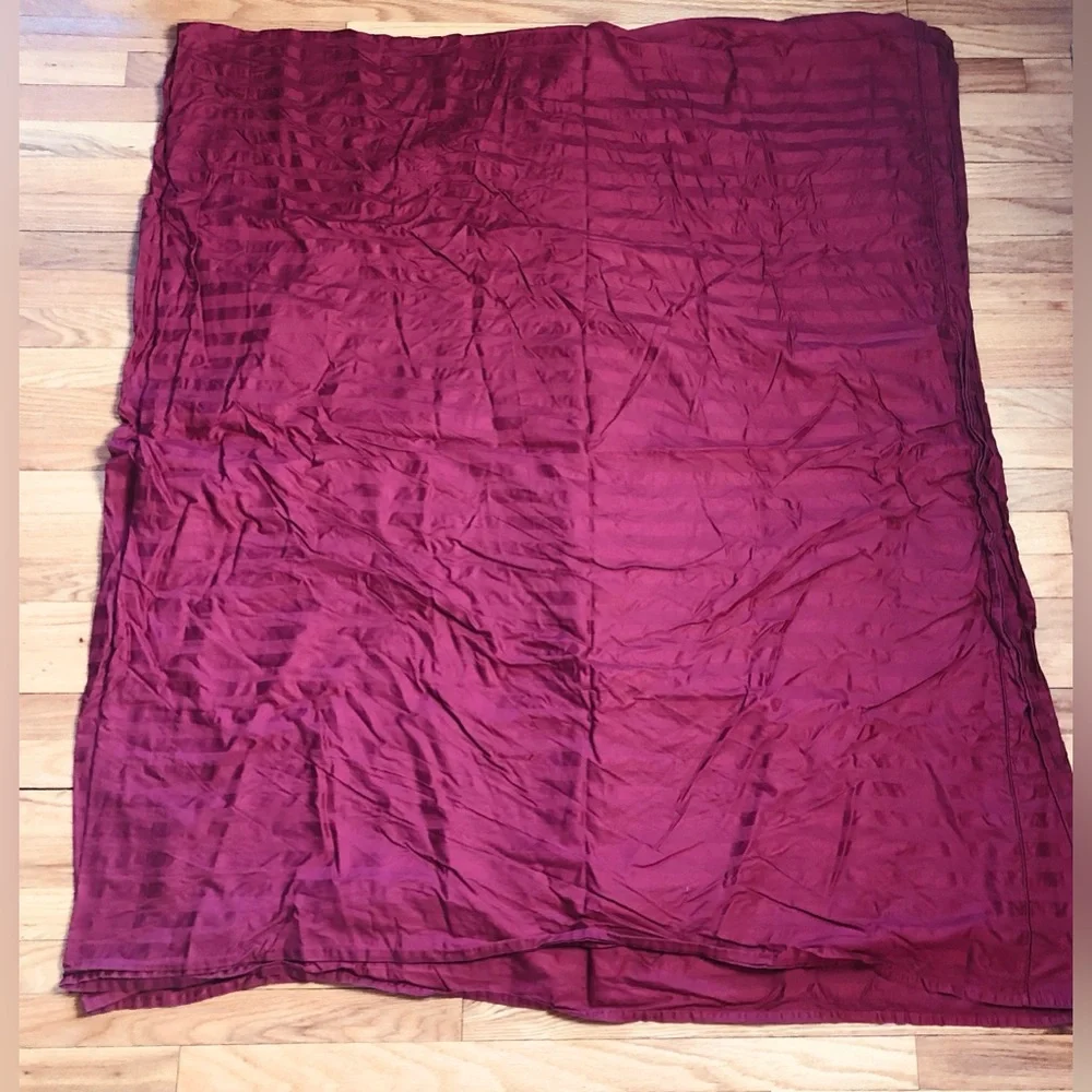 Wamsutta King Sheet Flat 3 pillowcs Damask Stripe Sateen Cotton Garnet Red Dobby